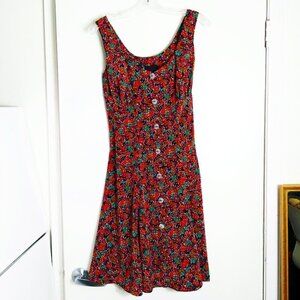 Authentic Vintage SS 93 Anna Sui Ditsy Floral Rayon Button-Front Midi Dress  Sz6